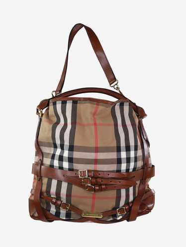 Burberry Brown checkered tote with leather belt b… - image 1