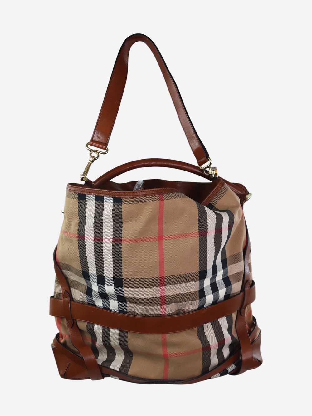 Burberry Brown checkered tote with leather belt b… - image 2