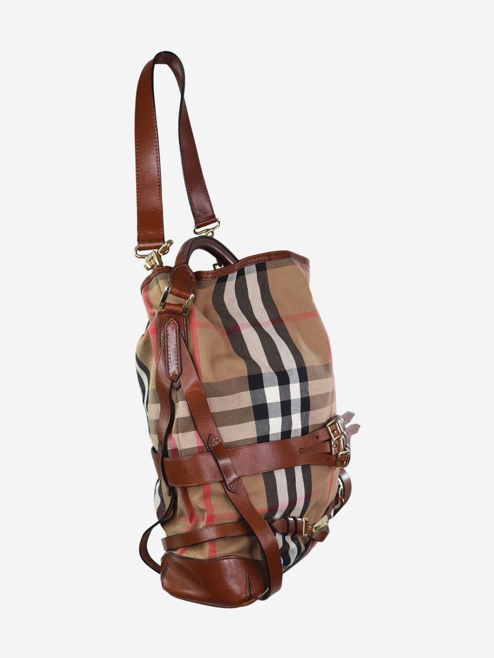 Burberry Brown checkered tote with leather belt b… - image 3