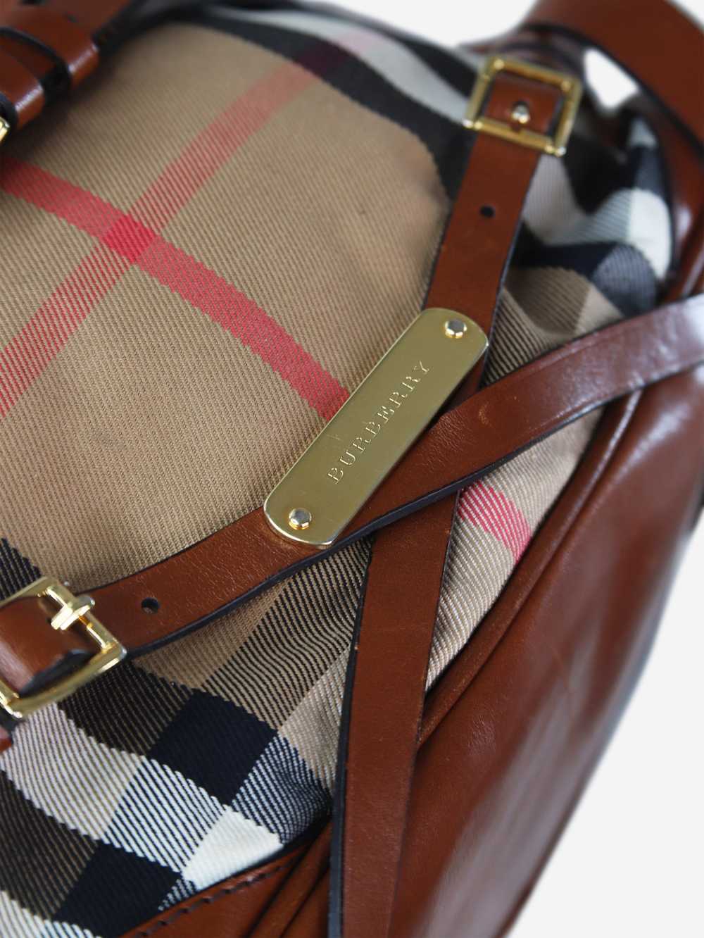 Burberry Brown checkered tote with leather belt b… - image 7