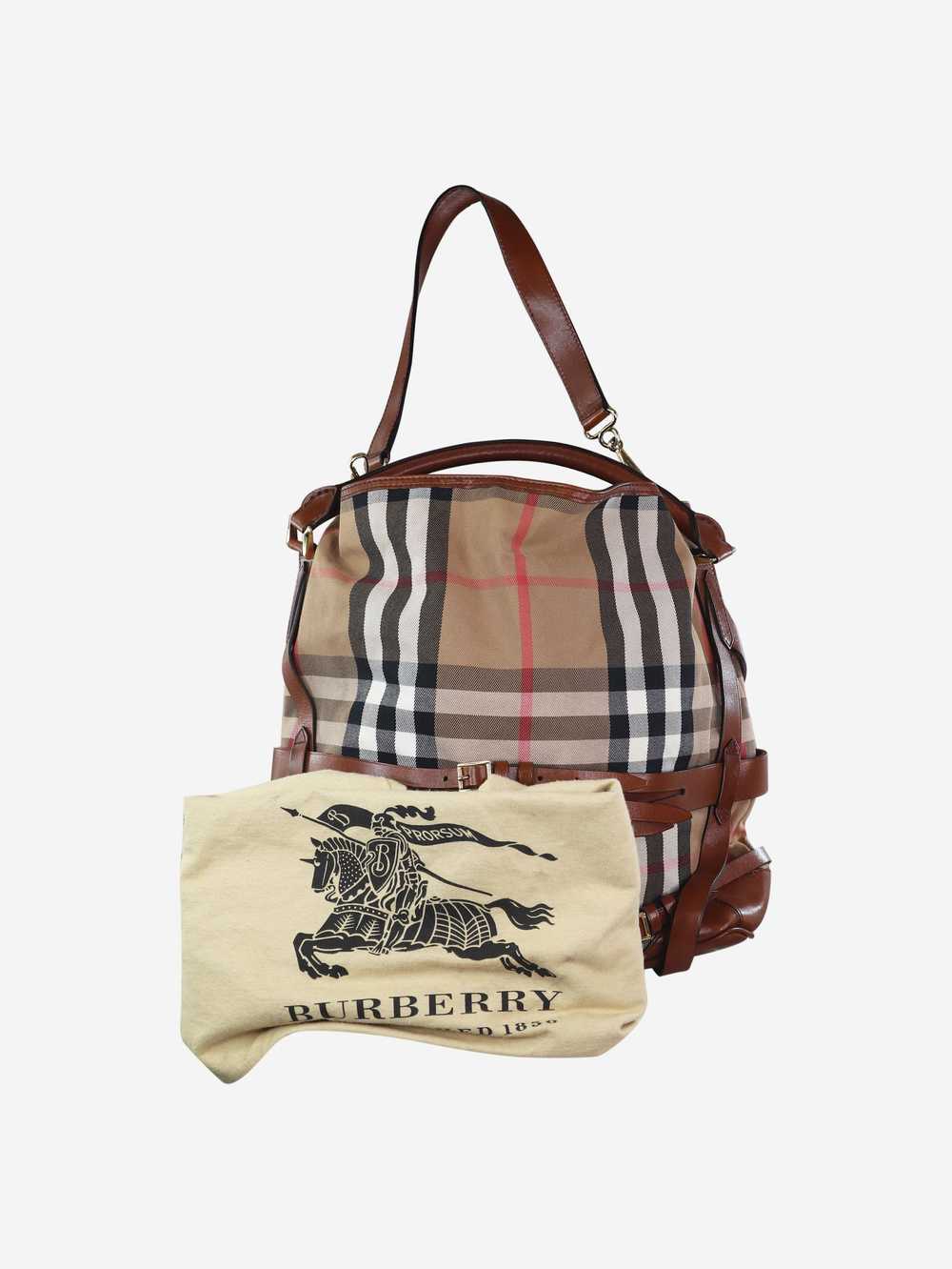 Burberry Brown checkered tote with leather belt b… - image 9