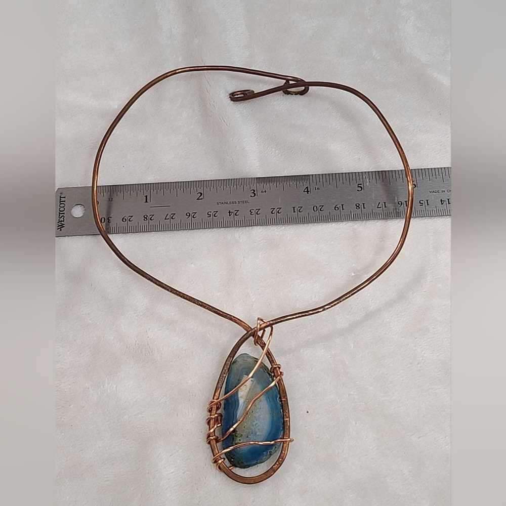 Handmade Copper Wire Wrapped Blue Agate Slice Cho… - image 2