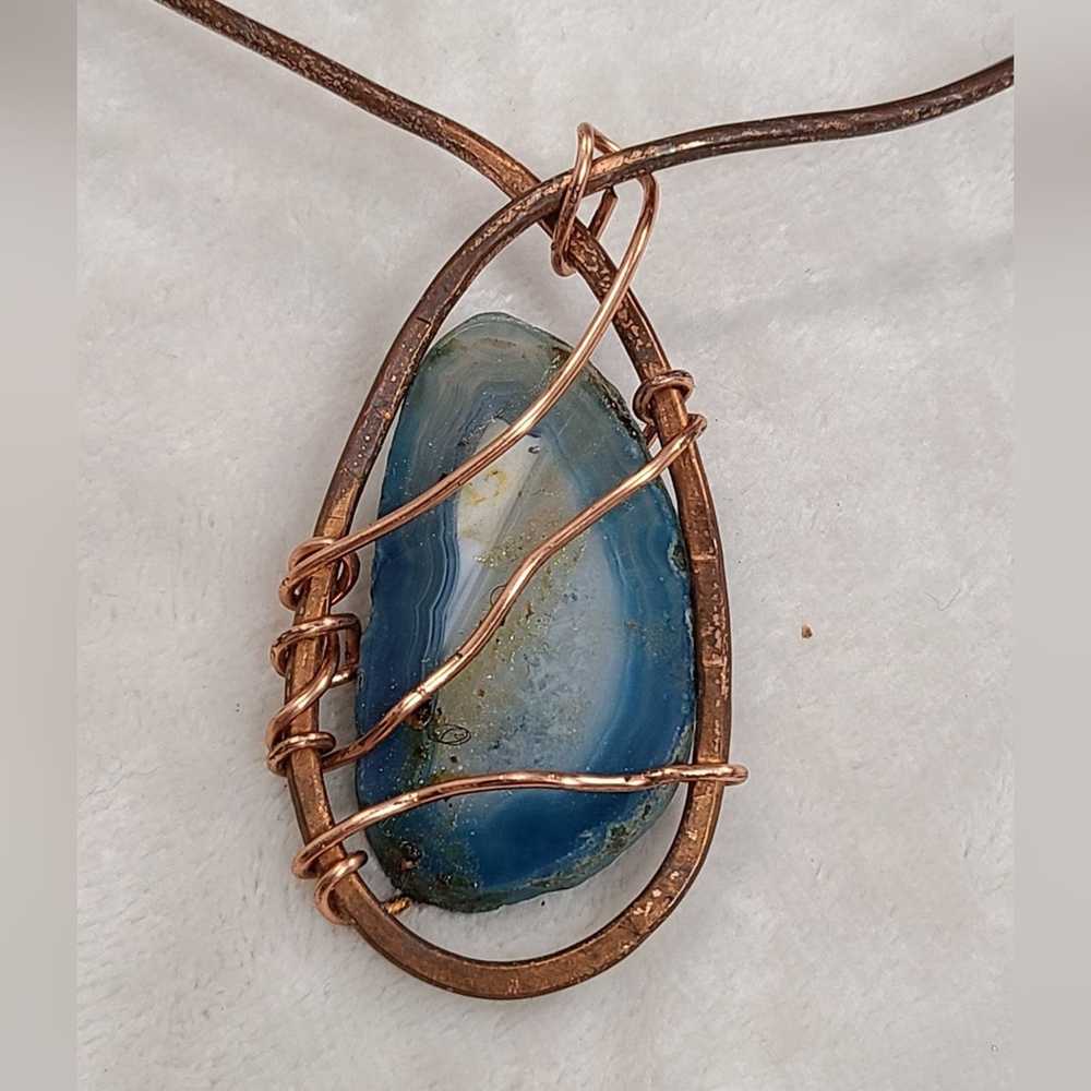 Handmade Copper Wire Wrapped Blue Agate Slice Cho… - image 4