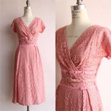 Vintage Vintage 1940s 1950s Dress with Belt, Pink… - image 1