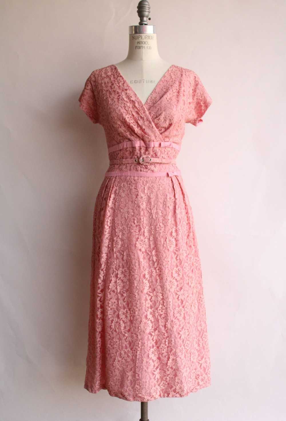 Vintage Vintage 1940s 1950s Dress with Belt, Pink… - image 2