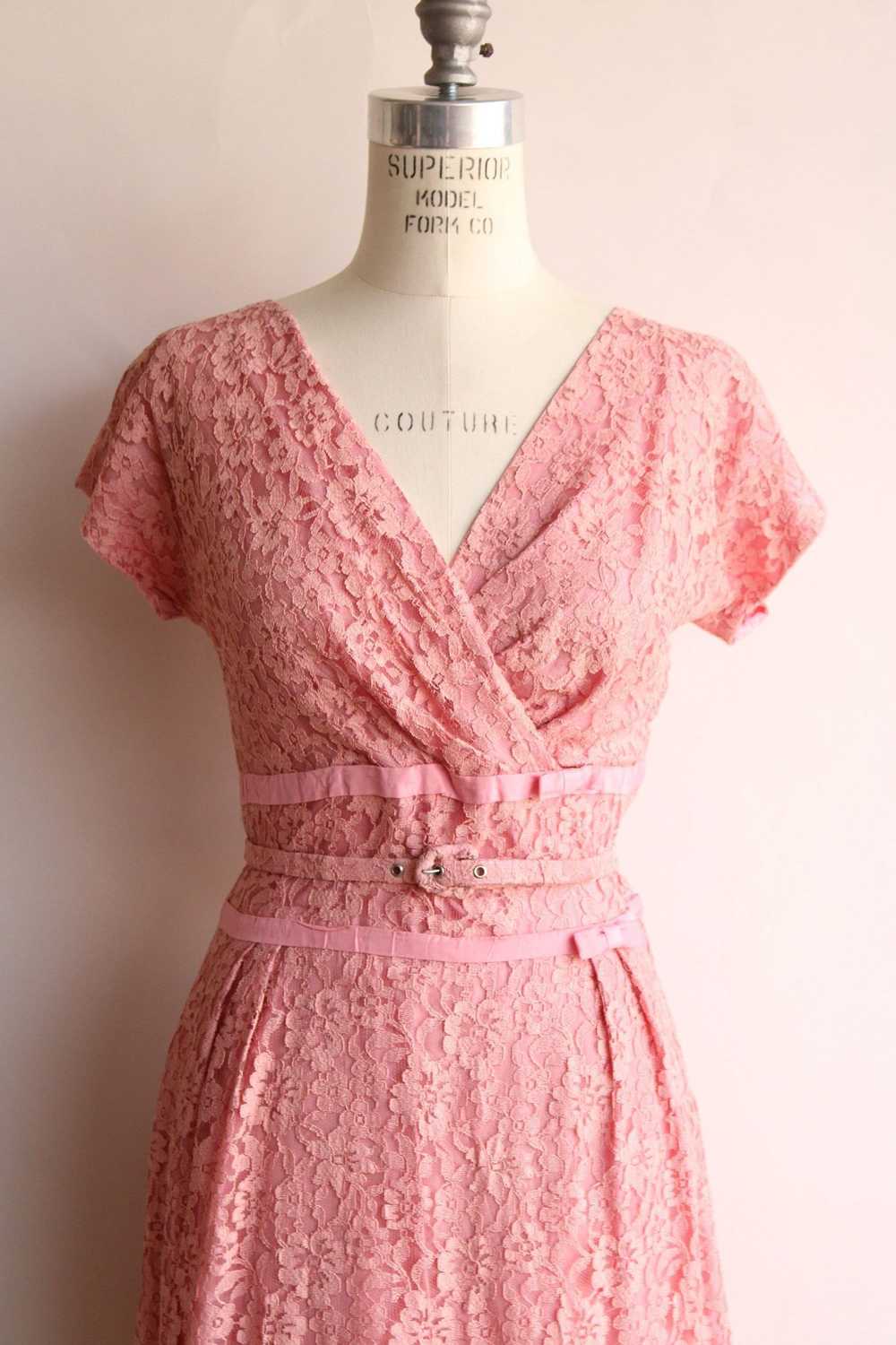 Vintage Vintage 1940s 1950s Dress with Belt, Pink… - image 3
