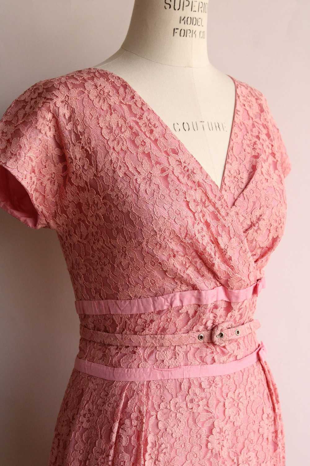 Vintage Vintage 1940s 1950s Dress with Belt, Pink… - image 4