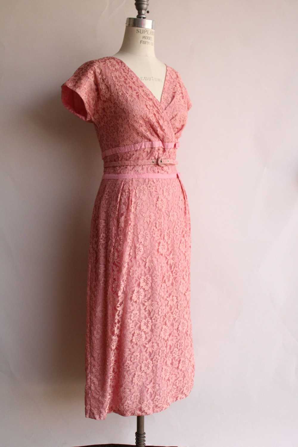 Vintage Vintage 1940s 1950s Dress with Belt, Pink… - image 5