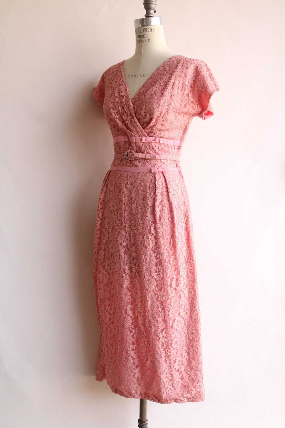 Vintage Vintage 1940s 1950s Dress with Belt, Pink… - image 6