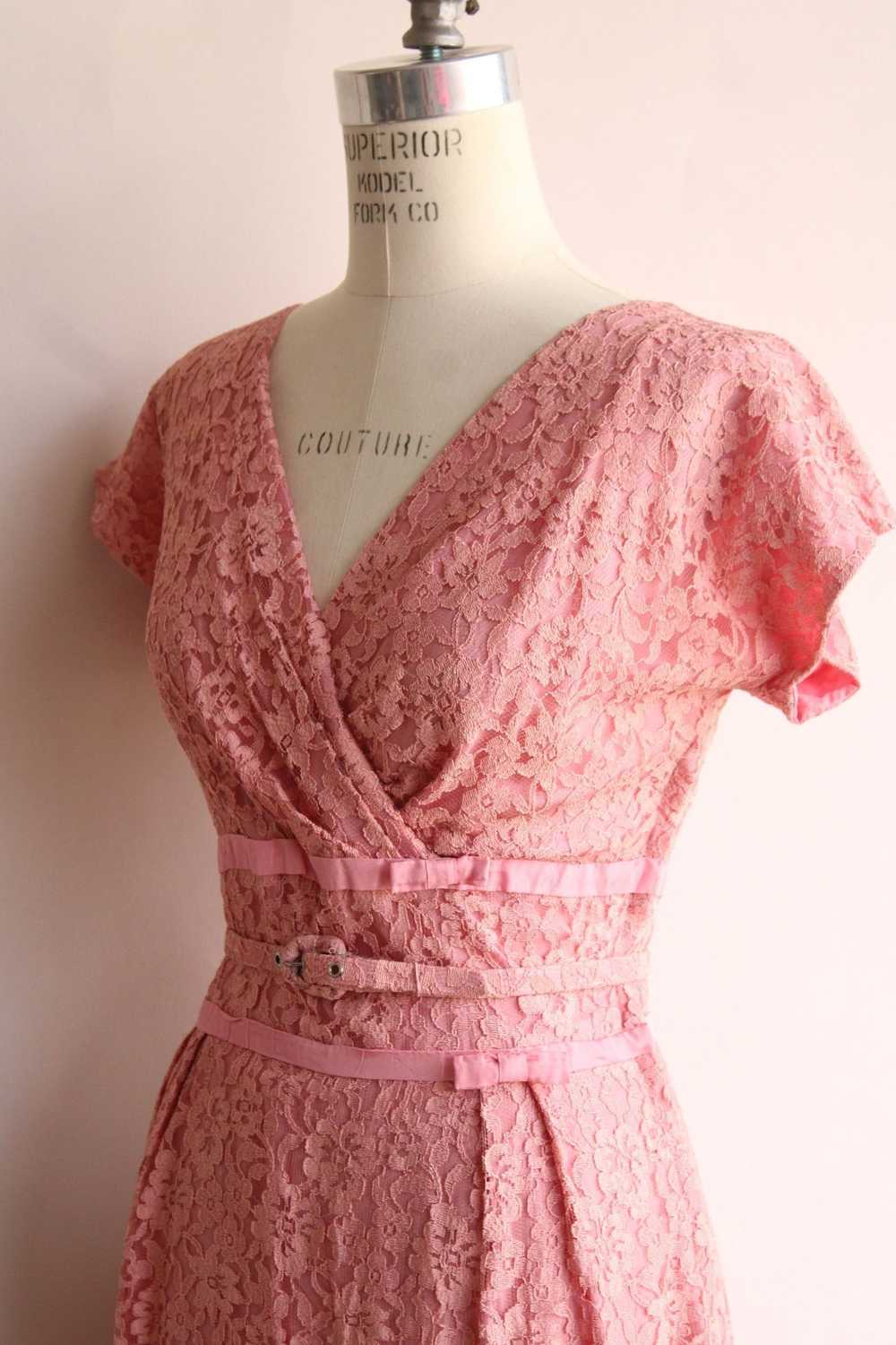 Vintage Vintage 1940s 1950s Dress with Belt, Pink… - image 7