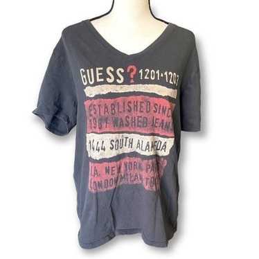 Vintage Guess V-Neck Short Sleeve T-Shirt, Gray, S