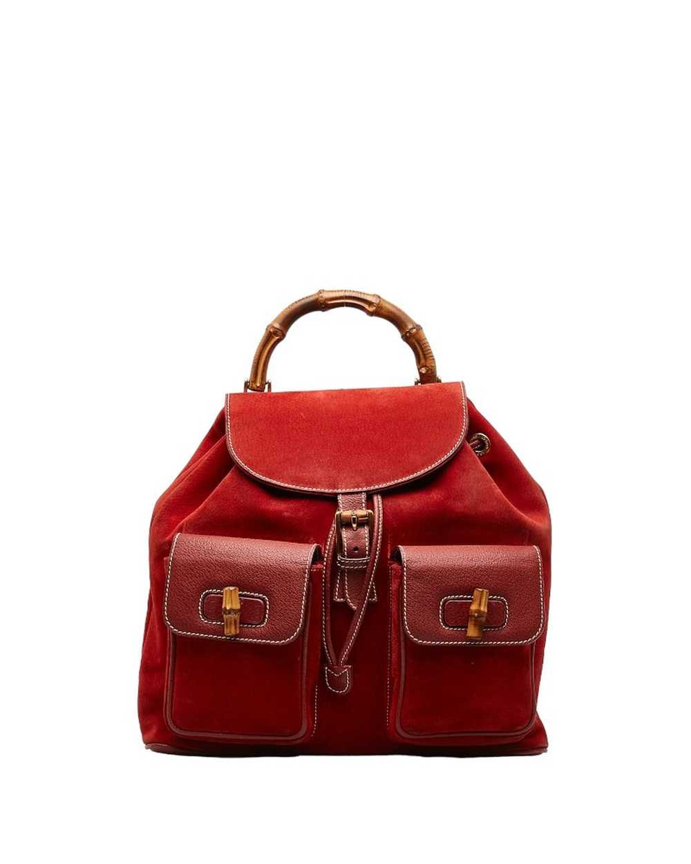 Gucci Red Suede Bamboo Backpack Bag - image 1