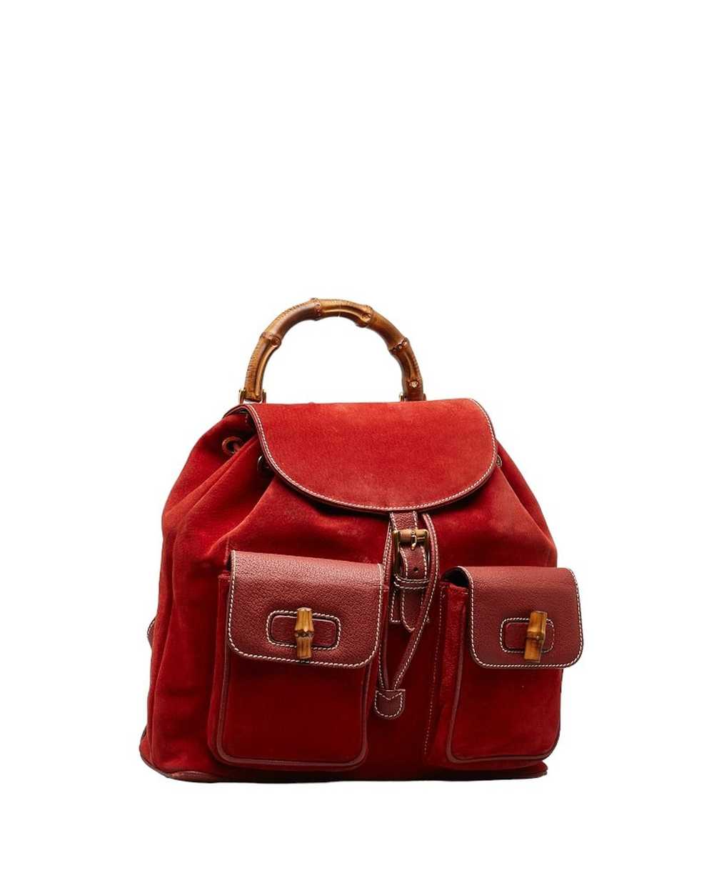Gucci Red Suede Bamboo Backpack Bag - image 2
