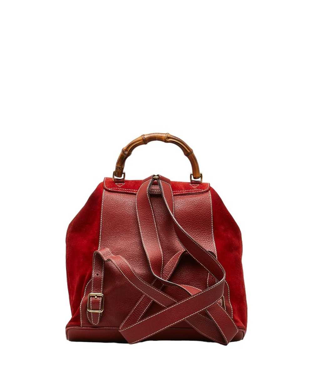 Gucci Red Suede Bamboo Backpack Bag - image 3