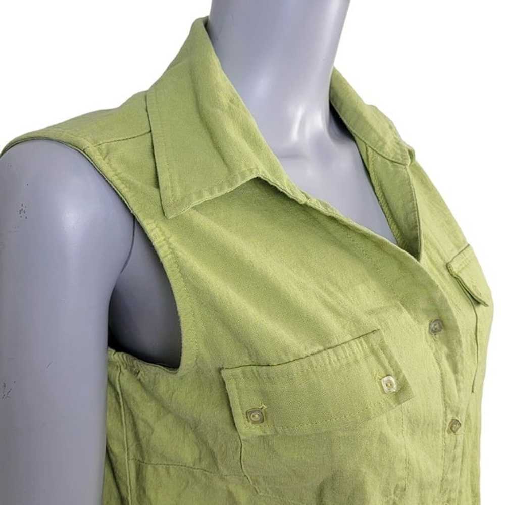 Vintage 90s Linen Shirt Women Large 12 Sleeveless… - image 12