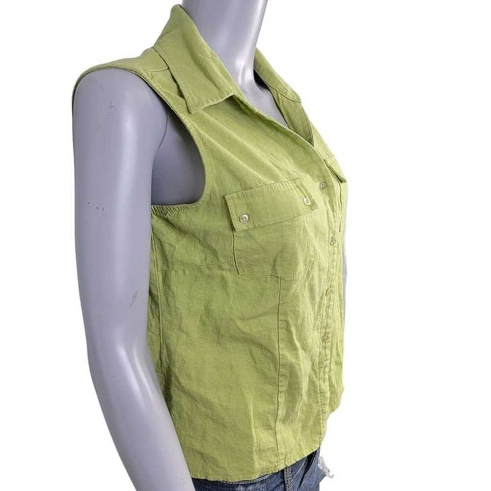 Vintage 90s Linen Shirt Women Large 12 Sleeveless… - image 9