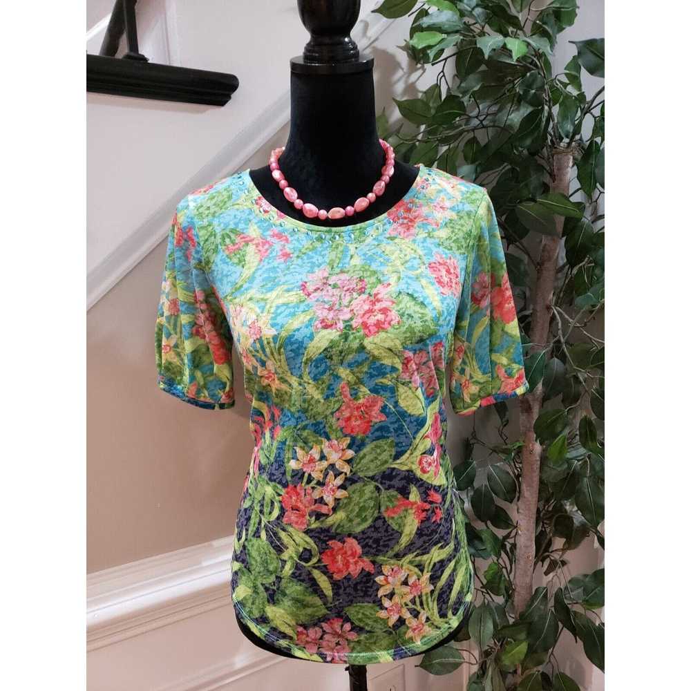 Other Ruby Rd. Floral Round Neck Short Sleeve Top… - image 1