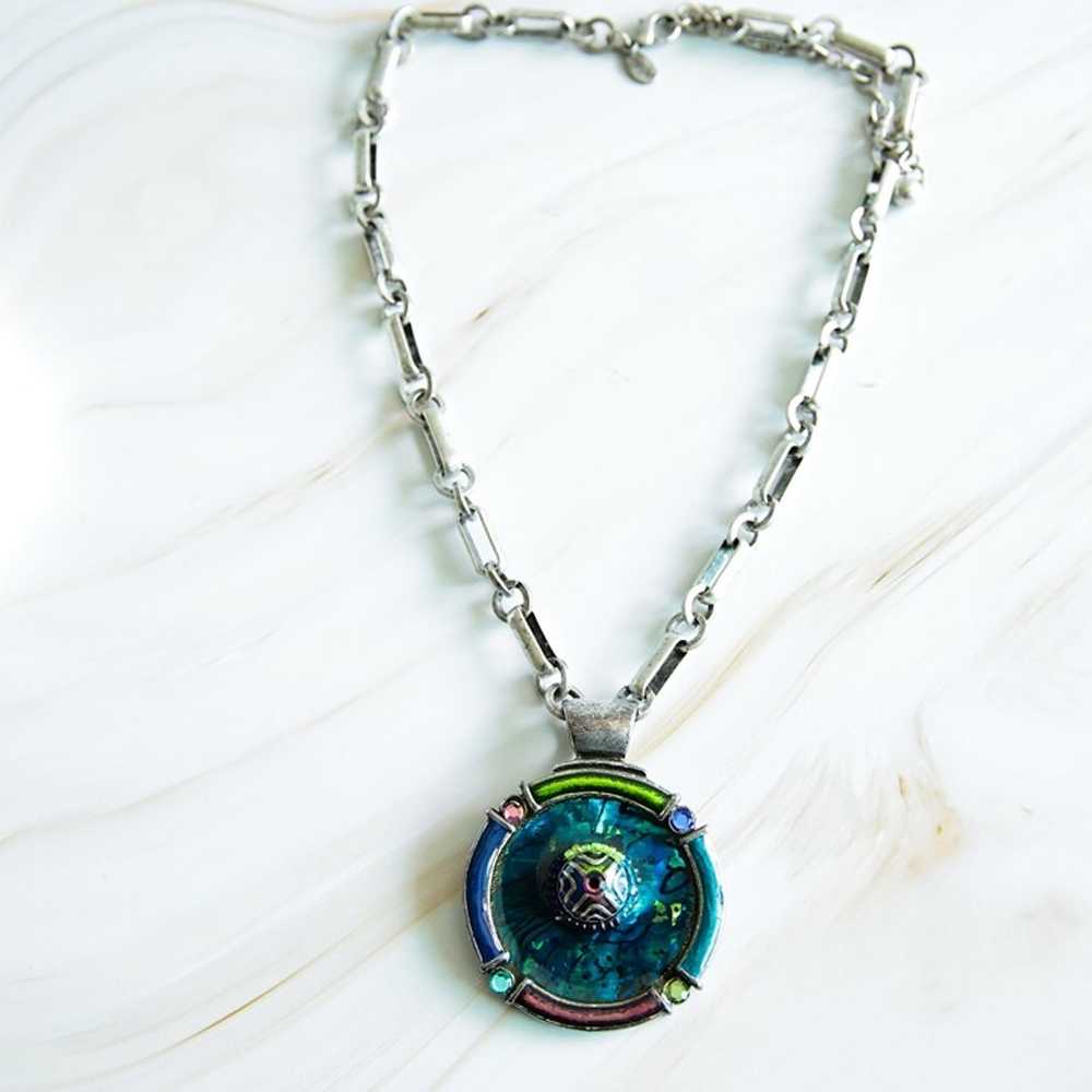 Vintage Chico's turquoise Abalone Medallion silve… - image 1