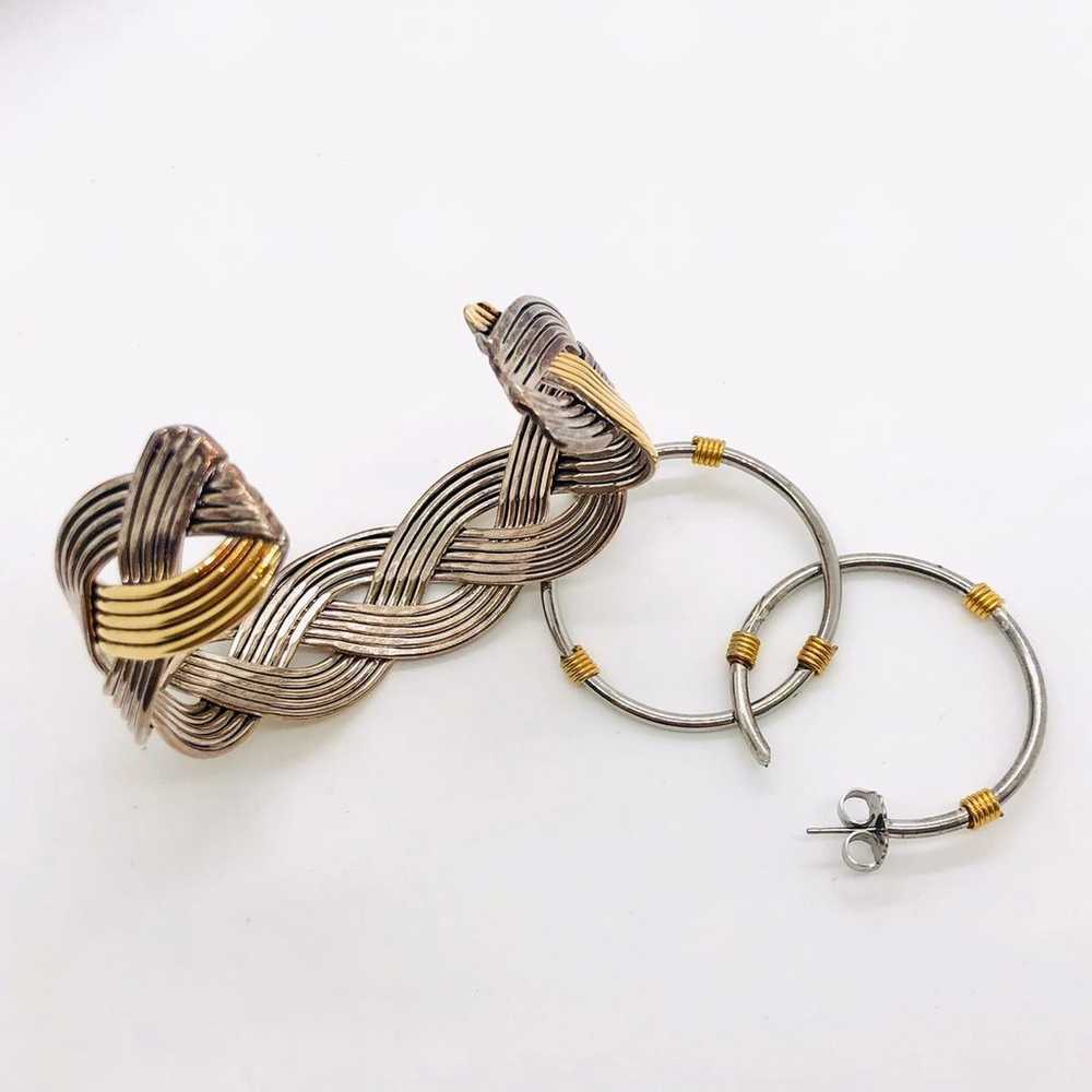 Vintage Two tone Woven Cuff Bracelet and Hoop Ear… - image 4