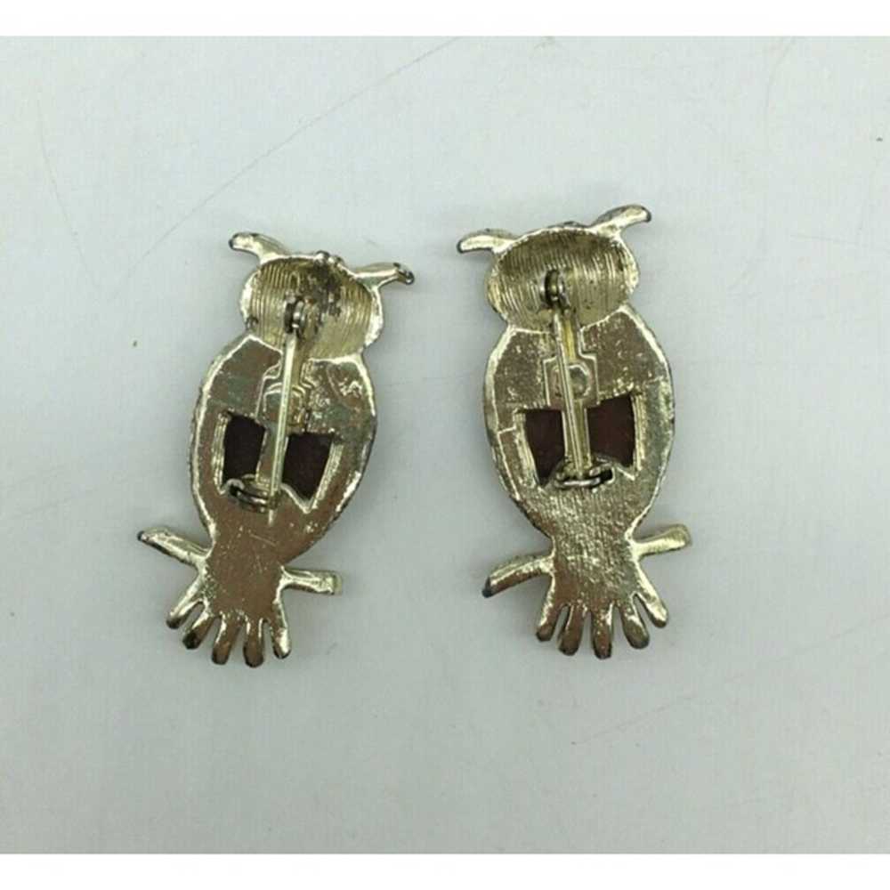 Owls Fashion Jewelry Two Brooch Unsigned Green Ey… - image 5