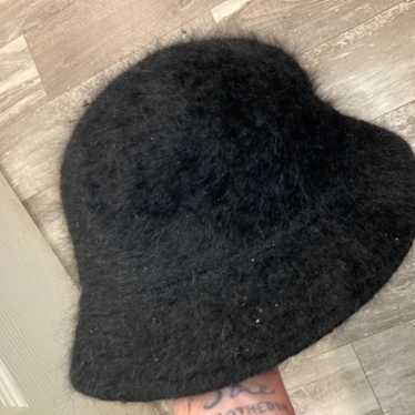 Vintage 90s Black Bucket Hat Angora Rabbit Hair F… - image 1