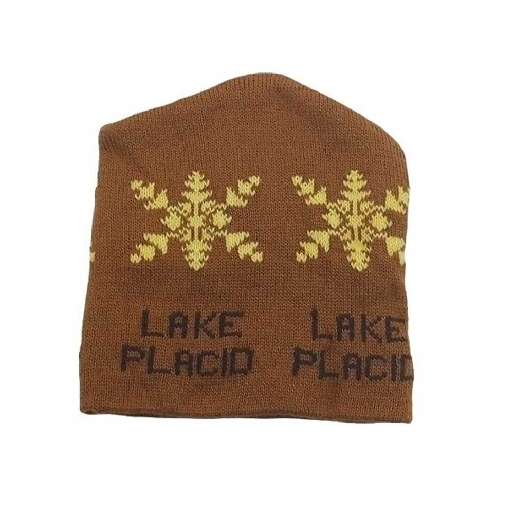 Vintage Lake Placid Beanie Hat Brown Yellow 70s 8… - image 1