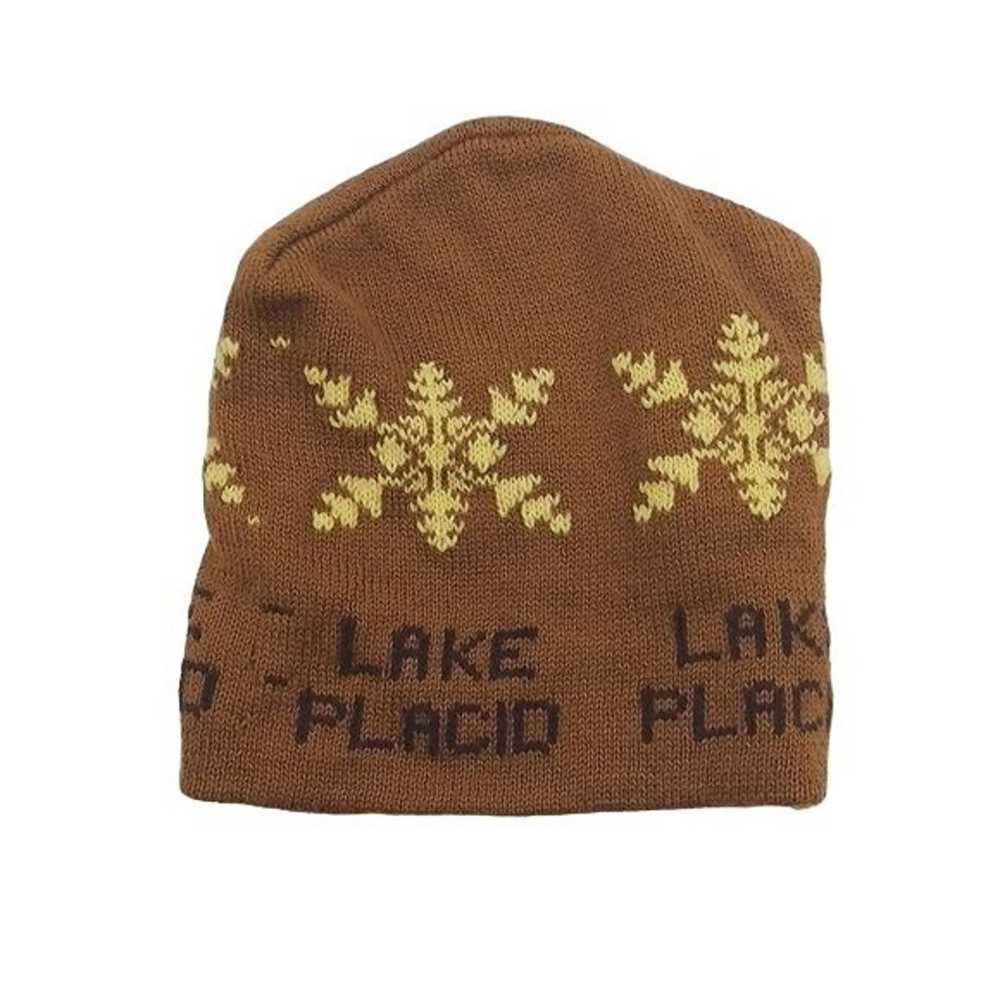 Vintage Lake Placid Beanie Hat Brown Yellow 70s 8… - image 4