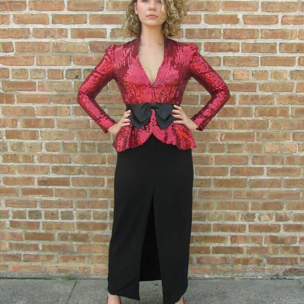 Vintage Neiman Marcus TRAVILLA Gown Red Sequin To… - image 2