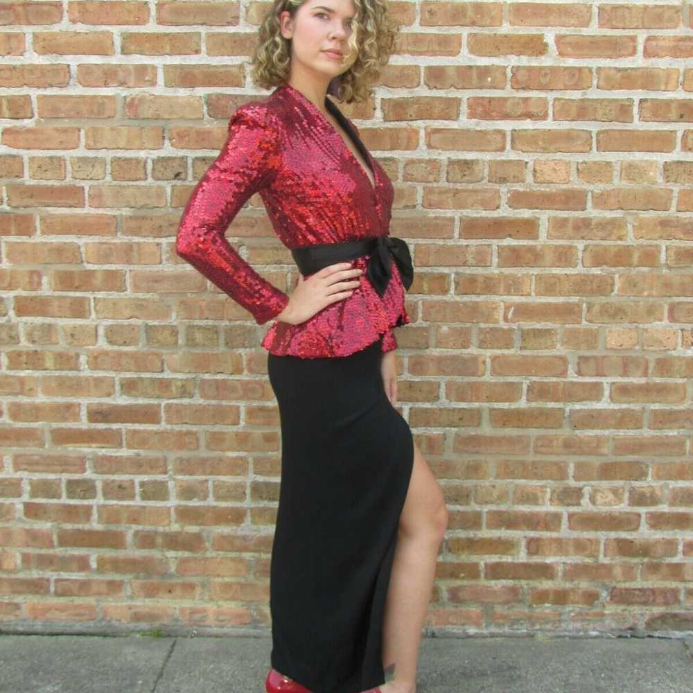 Vintage Neiman Marcus TRAVILLA Gown Red Sequin To… - image 3