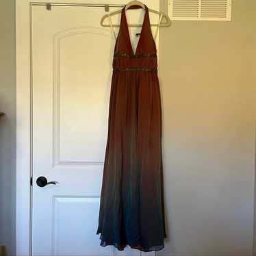 Cassandra Stone 100% Silk Beaded Halter Gown Size… - image 1