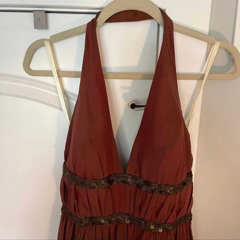 Cassandra Stone 100% Silk Beaded Halter Gown Size… - image 2