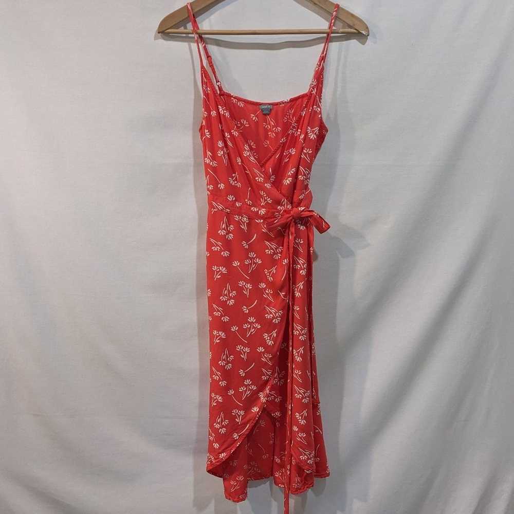 Aerie Red Coral Floral Spring & Summer Wrap Dress… - image 1