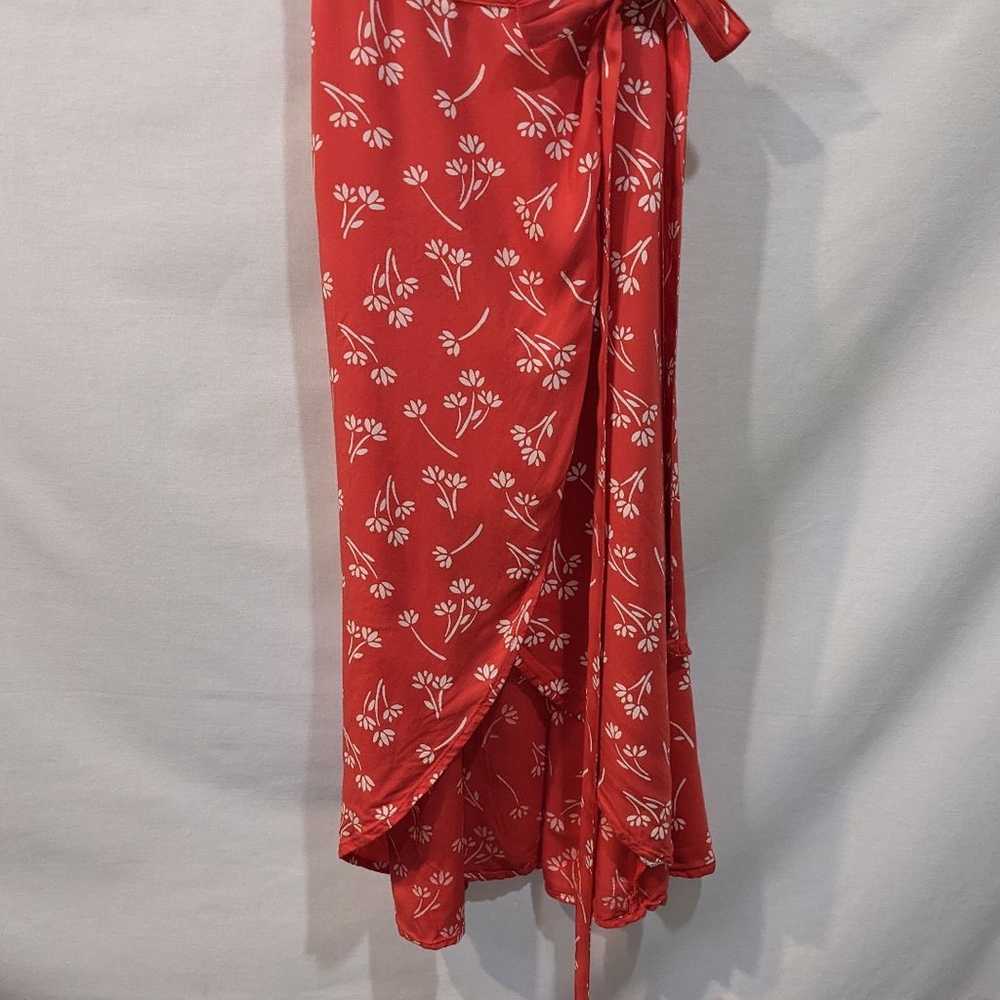 Aerie Red Coral Floral Spring & Summer Wrap Dress… - image 3