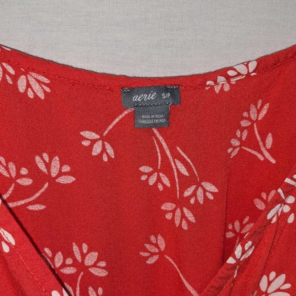 Aerie Red Coral Floral Spring & Summer Wrap Dress… - image 5