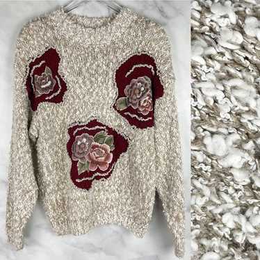 Vintage Textured Boucle Chunky Knit Floral Patch … - image 1