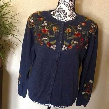Vtg embroidered Heirloom Collectibles cardigan - image 1