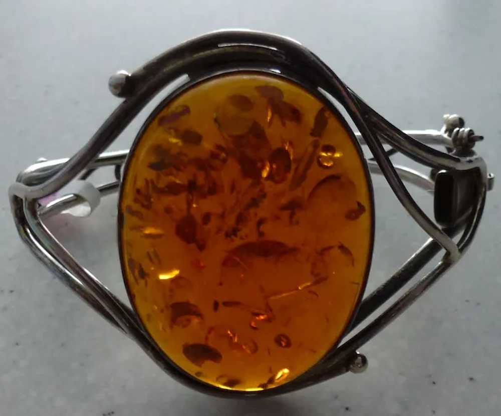 Nouveau Style Amber Oval Sterling Silver Bangle B… - image 12