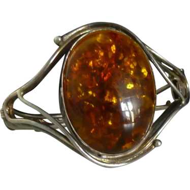 Nouveau Style Amber Oval Sterling Silver Bangle B… - image 1