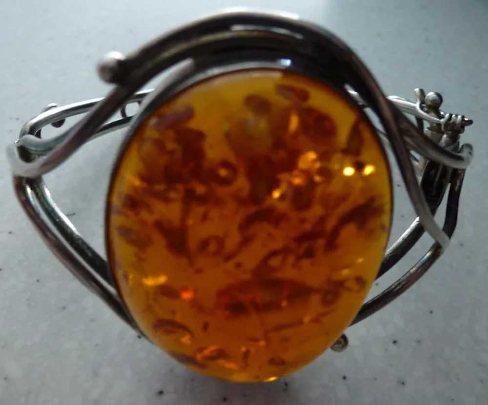 Nouveau Style Amber Oval Sterling Silver Bangle B… - image 3