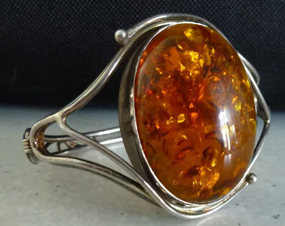 Nouveau Style Amber Oval Sterling Silver Bangle B… - image 4