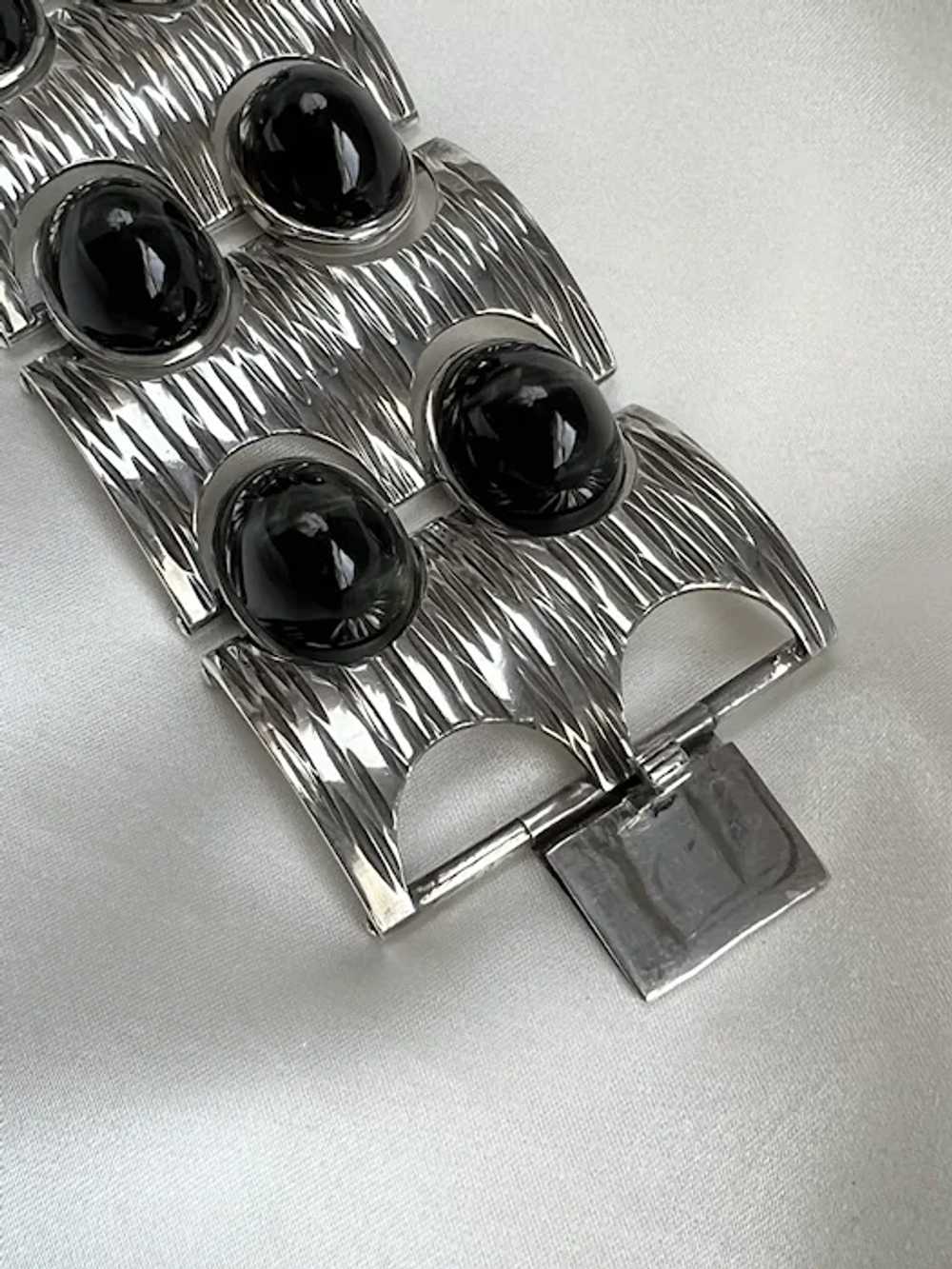 Sterling Link Bracelet Mid-Century Modern with Bl… - image 2