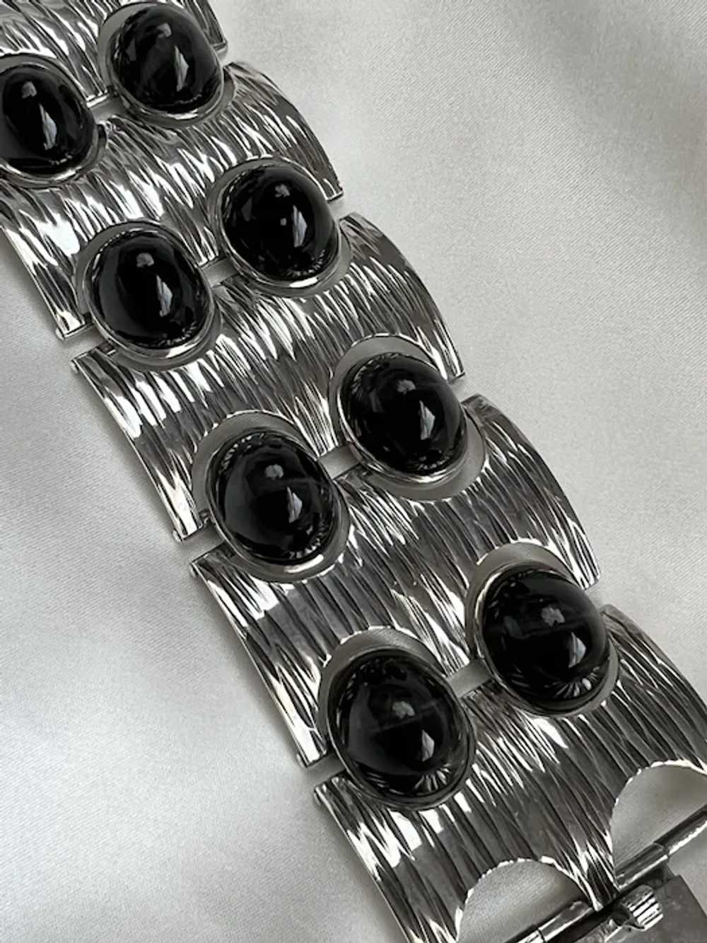 Sterling Link Bracelet Mid-Century Modern with Bl… - image 3