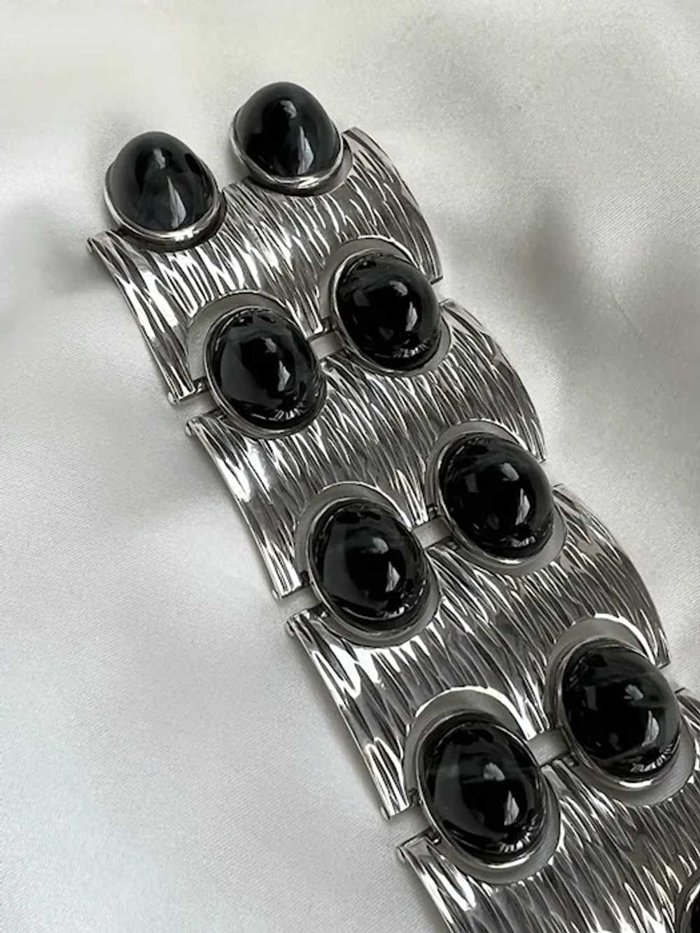 Sterling Link Bracelet Mid-Century Modern with Bl… - image 4