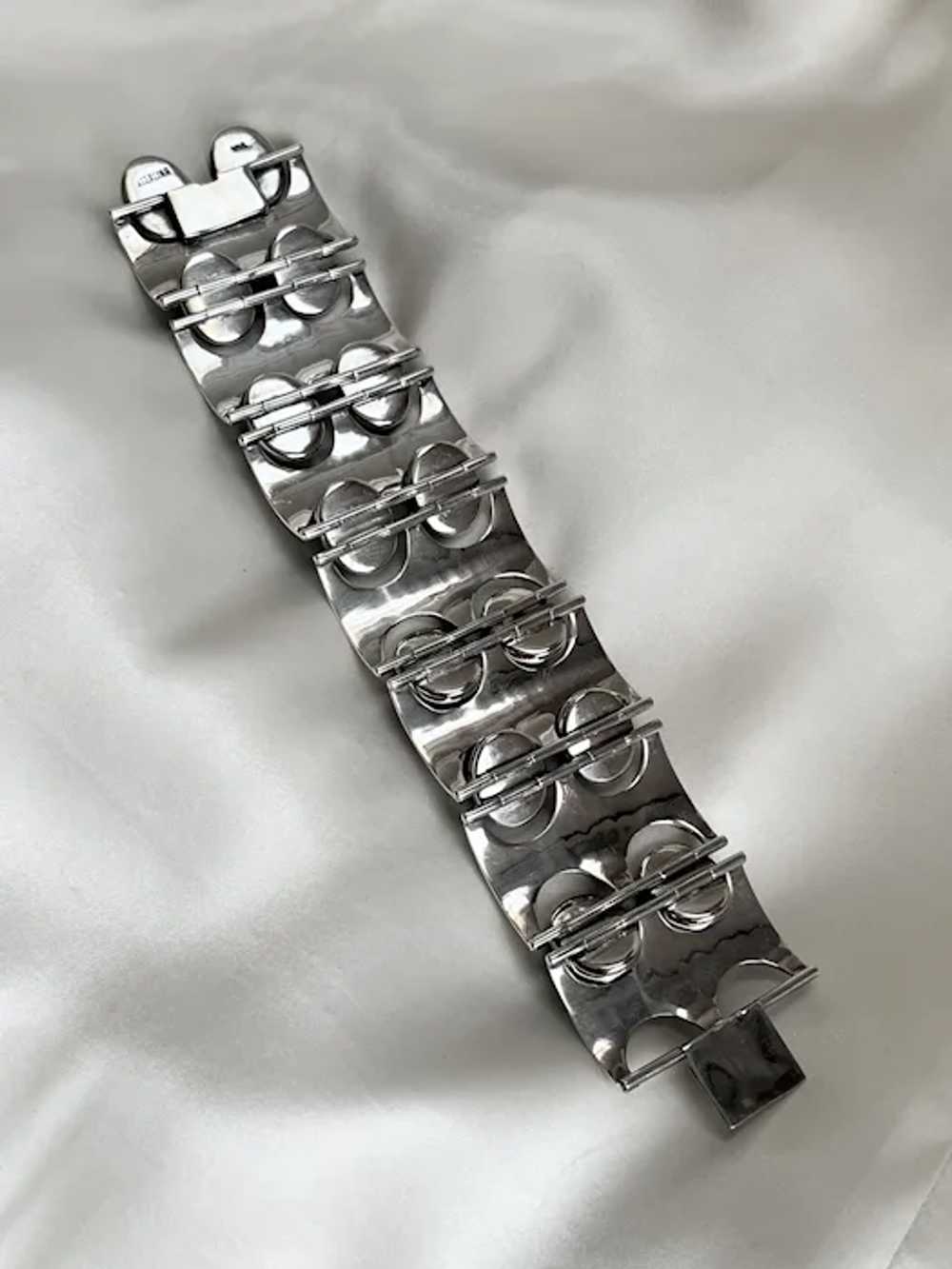 Sterling Link Bracelet Mid-Century Modern with Bl… - image 5