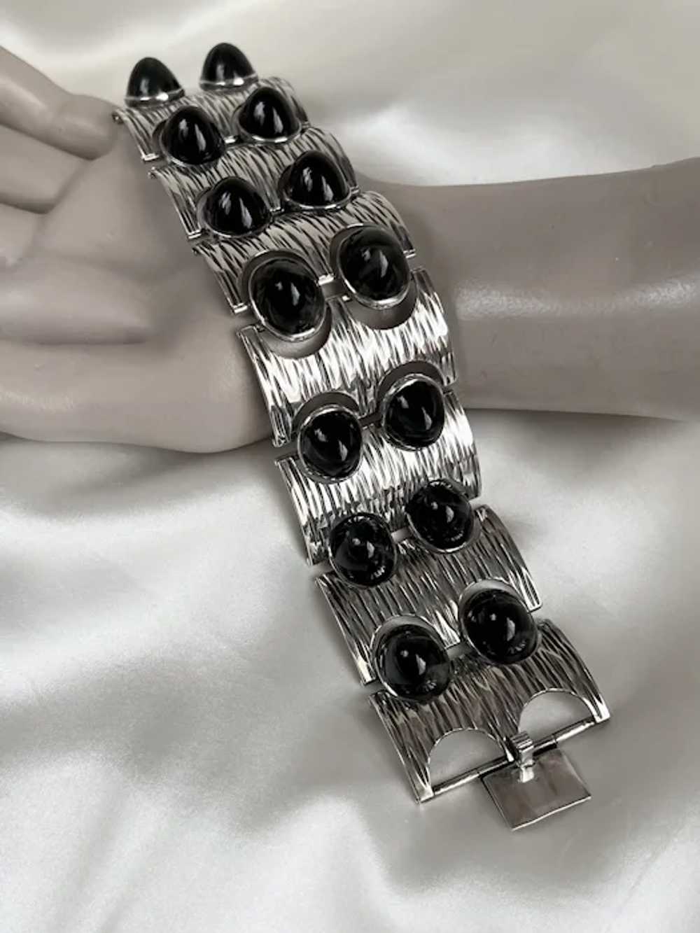 Sterling Link Bracelet Mid-Century Modern with Bl… - image 6