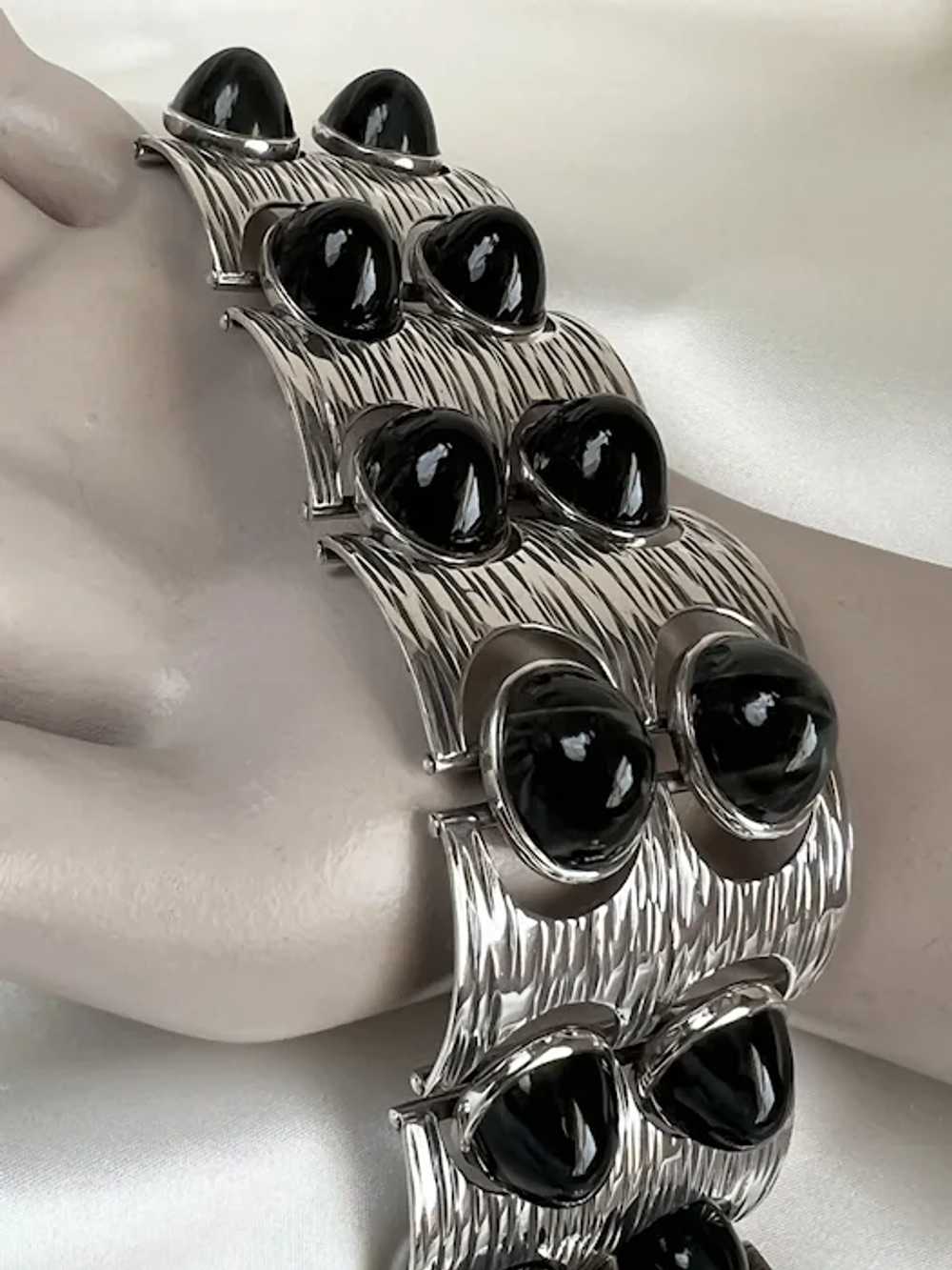 Sterling Link Bracelet Mid-Century Modern with Bl… - image 7