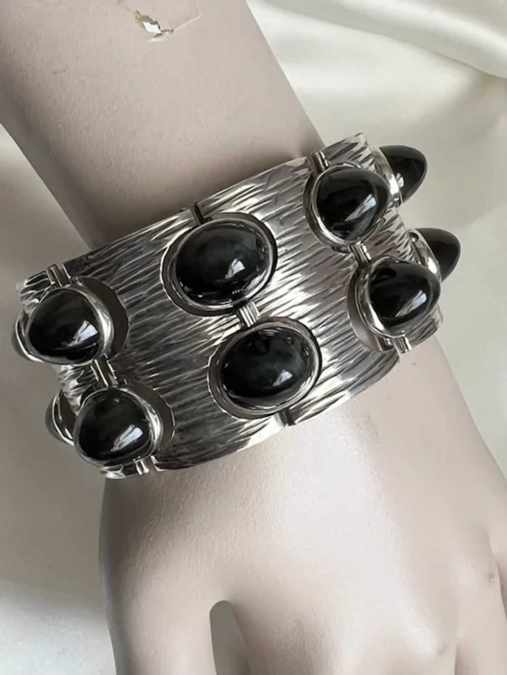 Sterling Link Bracelet Mid-Century Modern with Bl… - image 8