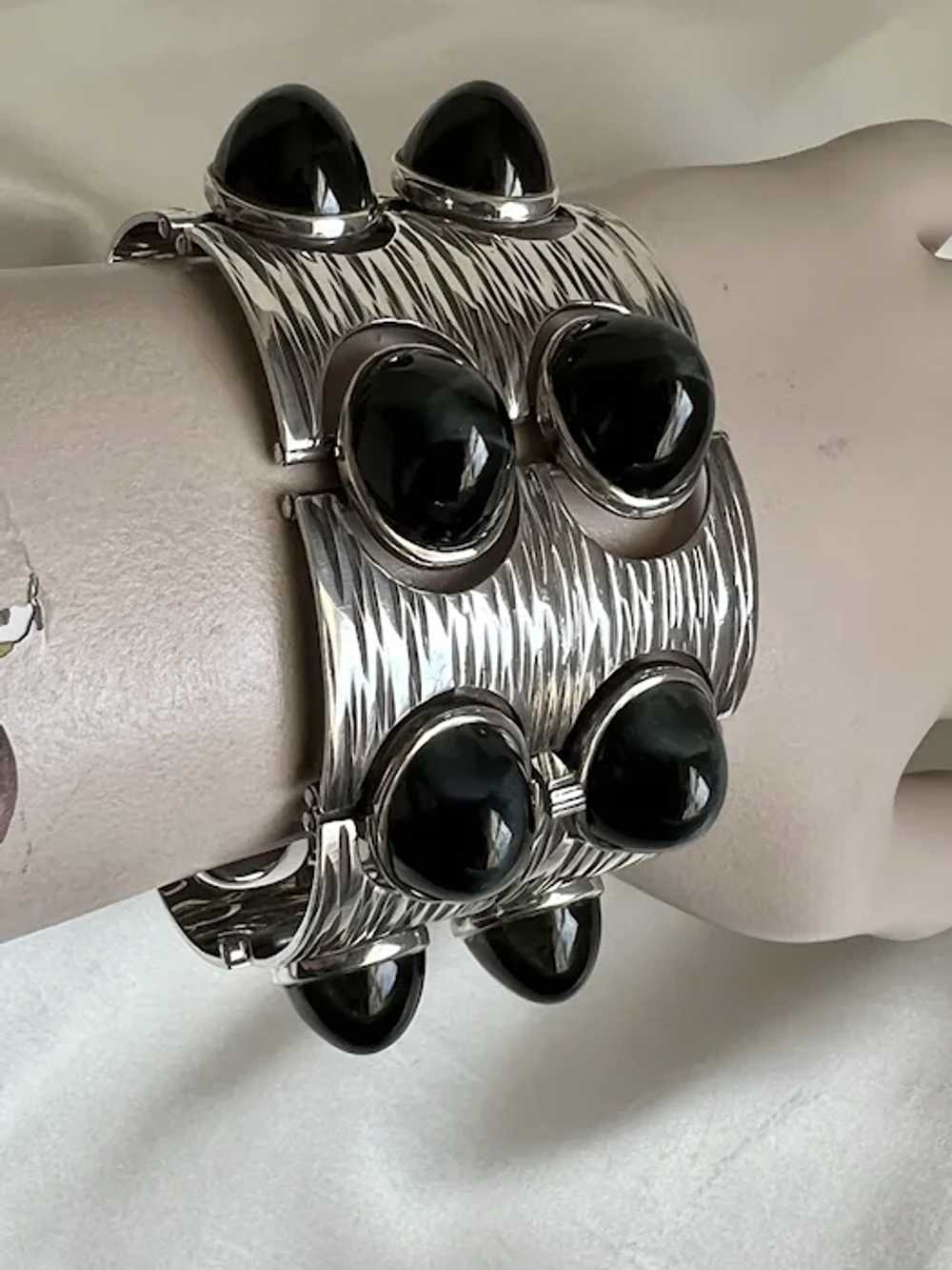 Sterling Link Bracelet Mid-Century Modern with Bl… - image 9