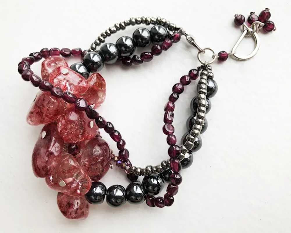 Garnet and strawberry quartz bracelet, unusual ha… - image 11