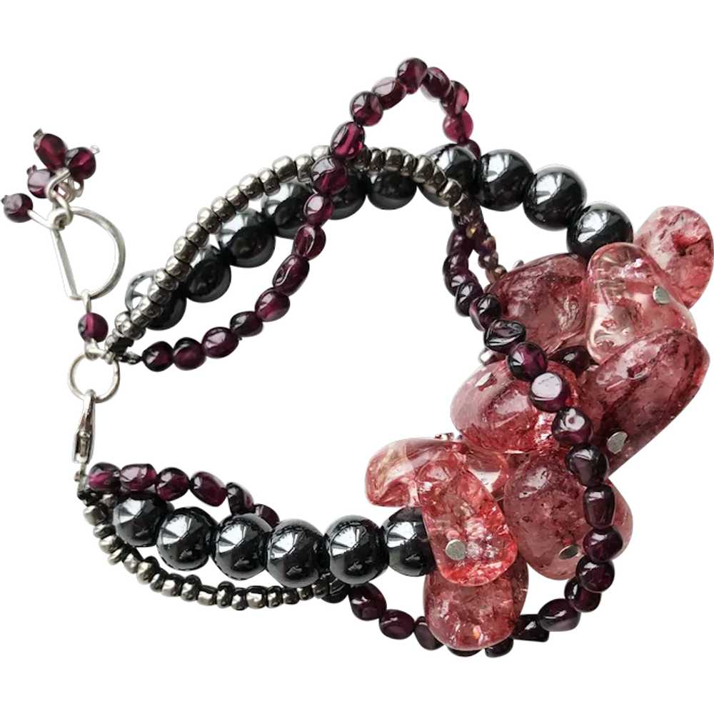 Garnet and strawberry quartz bracelet, unusual ha… - image 1